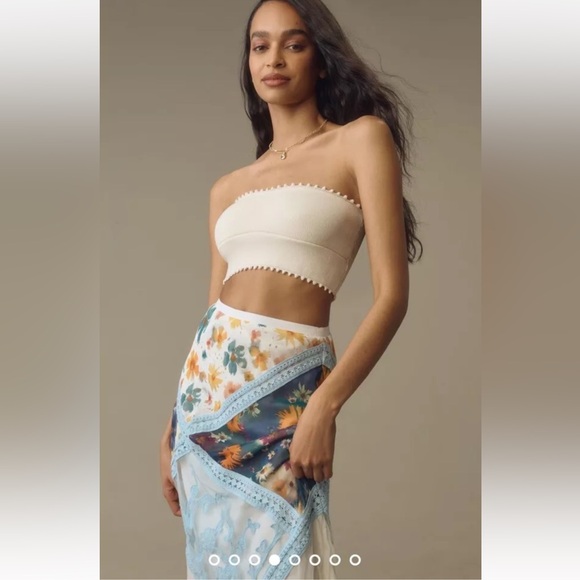 Anthropologie Printed Mermaid Maxi Skirt Embroider Mesh Floral Mix Blue Motif - Picture 4 of 7